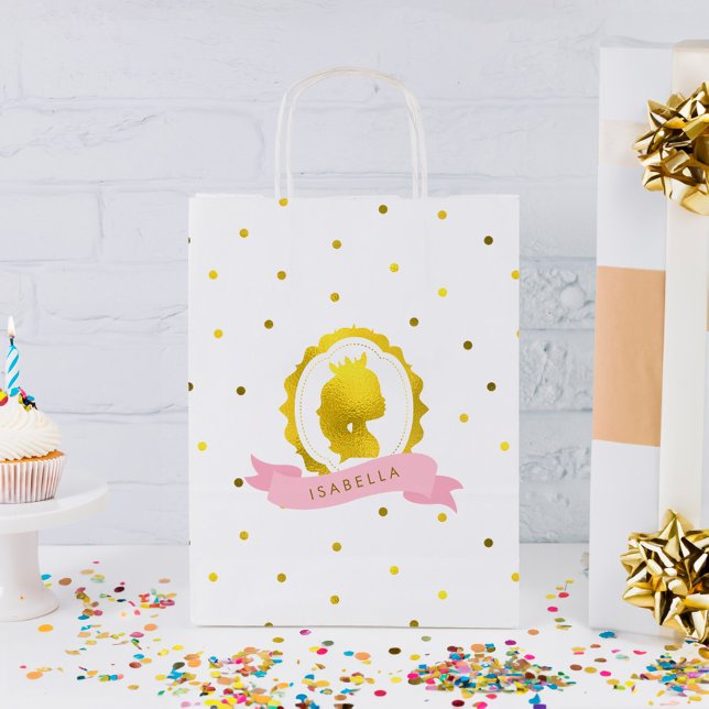 Pink Faux Gold Cameo and Confetti Dots Small Gift Bag (Creator Uploaded)