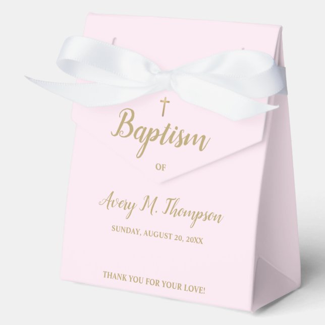 Pink Faux gold cross Script Baptism Favour Box (Front)