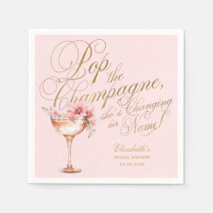 Pink Faux Gold Floral Champagne Bridal Shower Napkin