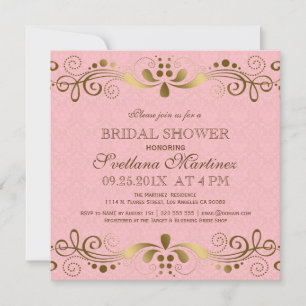 Pink & Faux Gold Floral Lace Bridal Shower Invite