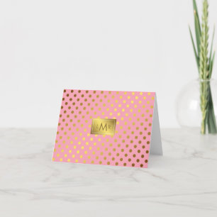 Pink Faux Gold Foil Polka Dots Monogrammed Note Card