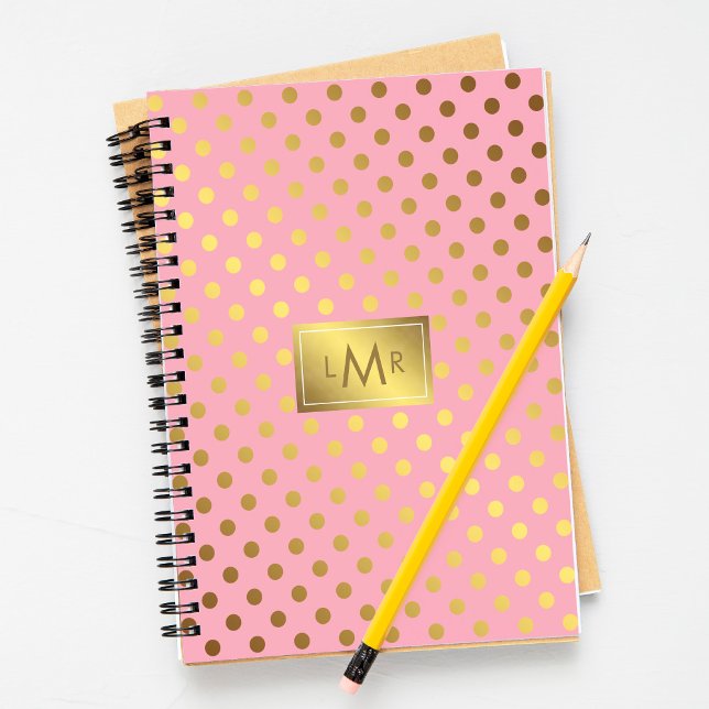 Pink Faux Gold Foil Polka Dots Monogrammed Notebook (Creator Uploaded)