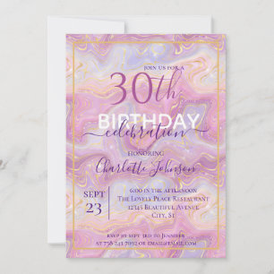 Pink Faux Gold Glitter Agate Any Age Birthday Invitation