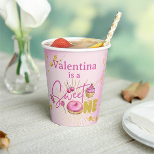 Pink Faux Gold Glitter Sweet One 1st Birthday Paper Cups