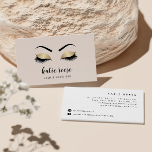 Pink & Faux Gold Lashes & Brows Beauty Business Card