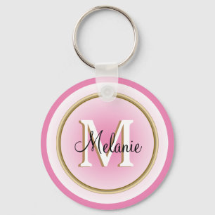 Pink Faux Gold Your Name and Initial Key Ring