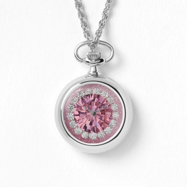 Pink Faux Jewel Diamonds Silver Wraparound Watch (Front)