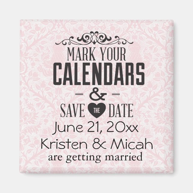 Pink Faux Lace Save the Date Magnet (Front)