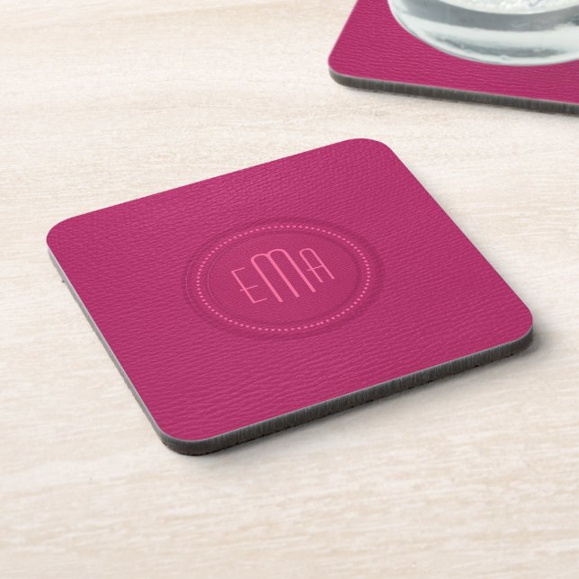 Pink Faux Leather Look Monogram Coaster (Left Side)