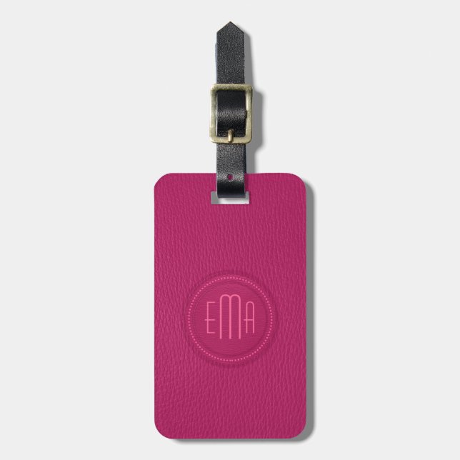 Pink Faux Leather Look Monogram Luggage Tag (Front Vertical)