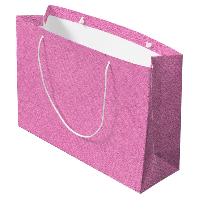 Pink faux linen texture large gift bag (Back Angled)