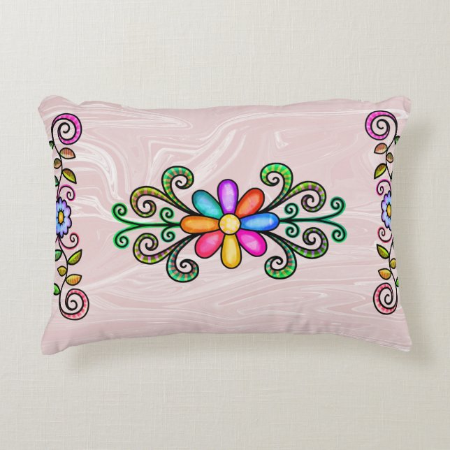 Pink Faux Marble & Doodles Decorative Cushion (Front)