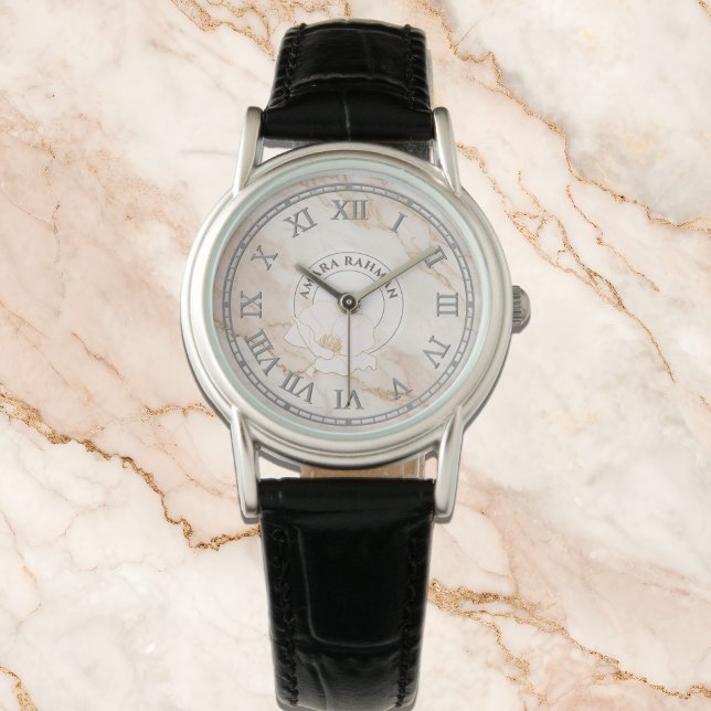 Pink Faux Marble Watch for Women - With Flower (Creator Uploaded)
