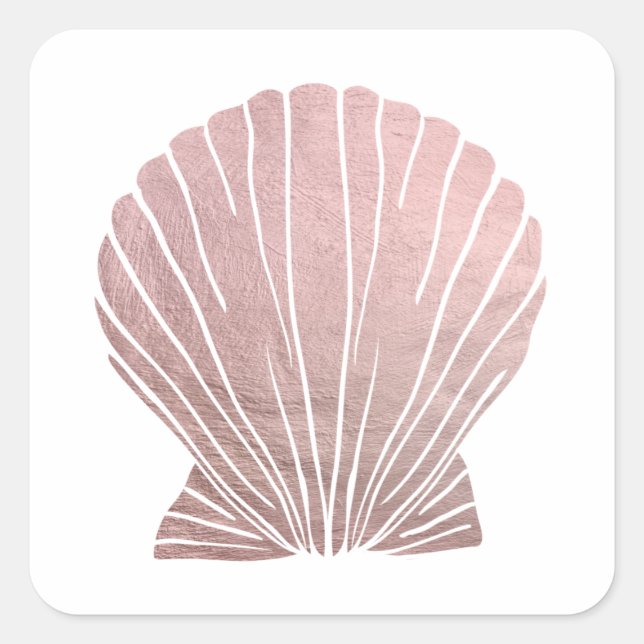 Pink Faux Metallic Elegant Seashell Beach Wedding  Square Sticker (Front)