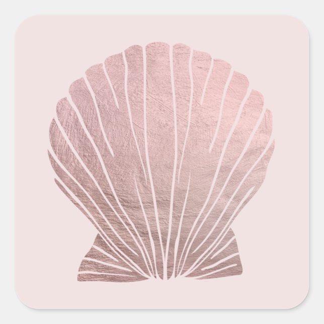 Pink Faux Metallic Elegant Seashell Beach Wedding  Square Sticker (Front)