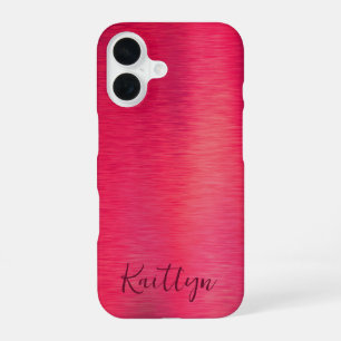 Pink Faux Metallic Shimmer Script Personalised iPhone 16 Case