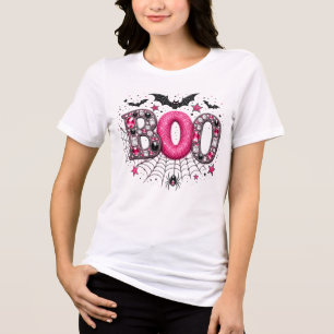 Pink Faux Rhinestone Boo Spooky Halloween Tri-Blend Shirt