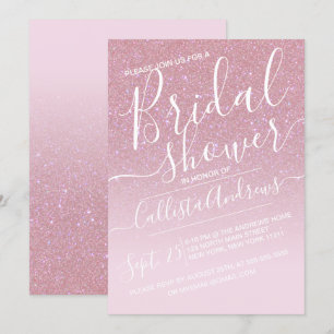 Pink Faux Sparkly Glitter Ombre Bridal Shower Invitation