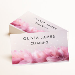 Pink Feather Cleaner House Cleaning Service  Business Card