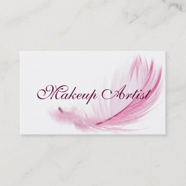 Pink Feather Makeup Artist Business Card (Front)