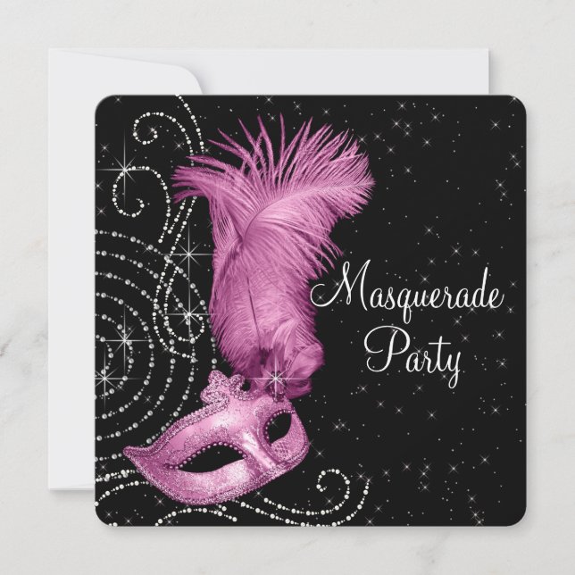Pink Feather Mask Masquerade Party Invitation (Front)