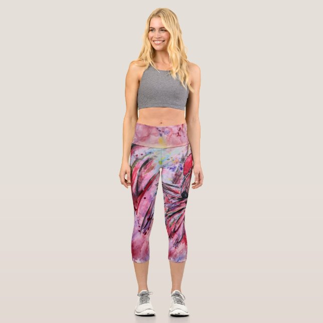 Pink feathers capri leggings (Front)