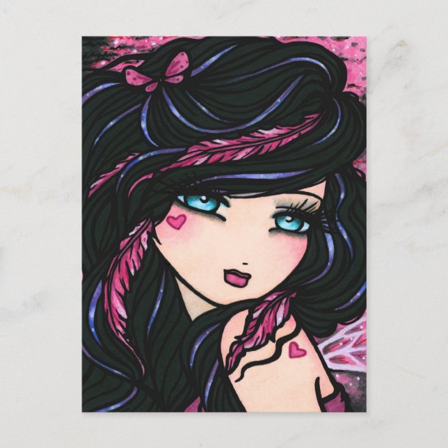 Pink Feathers Fairy Fantasy Art Postcard (Front)