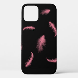 Pink Feathers On Black iPhone 12 Case