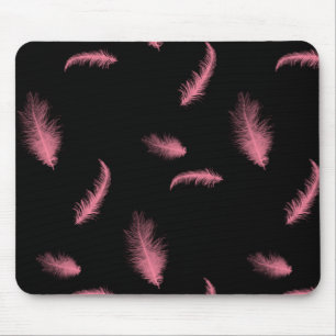 Pink Feathers On Black Mouse Mat