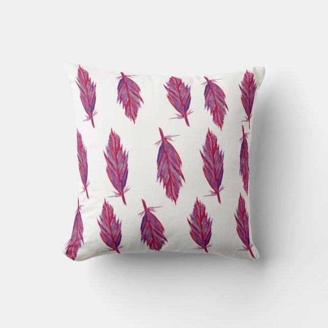 Pink Feathers Watercolor Throw Cushion (Front)