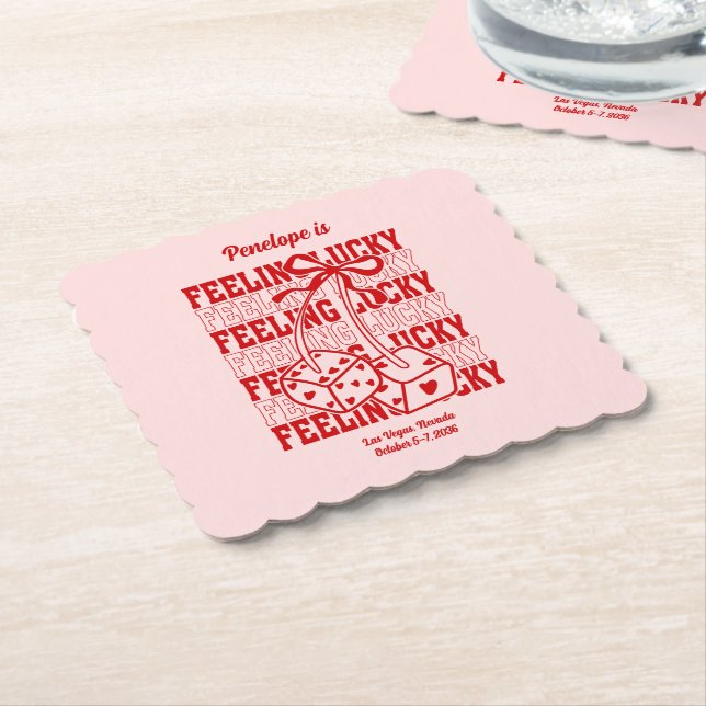 Pink Feeling Lucky Bachelorette Party Coasters (Angled)