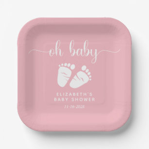 Pink Feet Baby Girl Shower Paper Plate