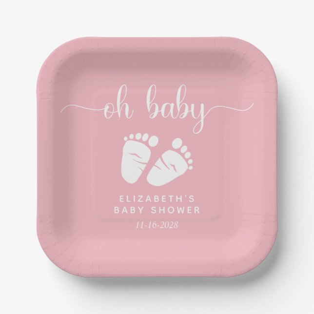 Pink Feet Baby Girl Shower Paper Plate (Front)