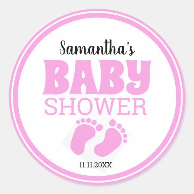 Pink Feet Girl Baby Shower Classic Round Sticker (Front)