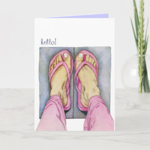 Pink Feet Hello Card