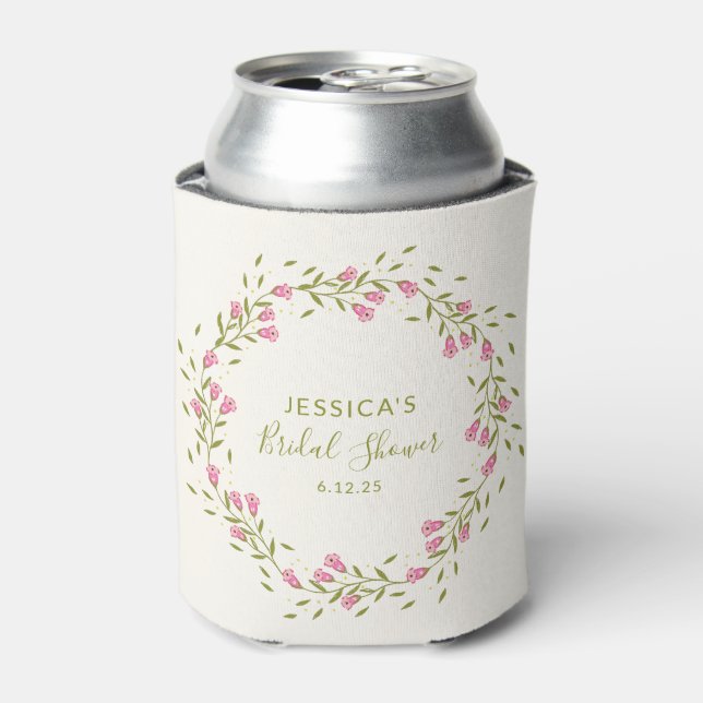 Pink Feminine Garden Flowers Custom Bridal Shower  Can Cooler (Can Front)