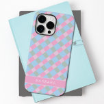 Pink feminine gingham plaid  Case-Mate iPhone 14 pro max case<br><div class="desc">Pastel colouring,  style is girly with pink as dominant colour. Gingham plaid seamless pattern applied. Name is to be personalised.</div>