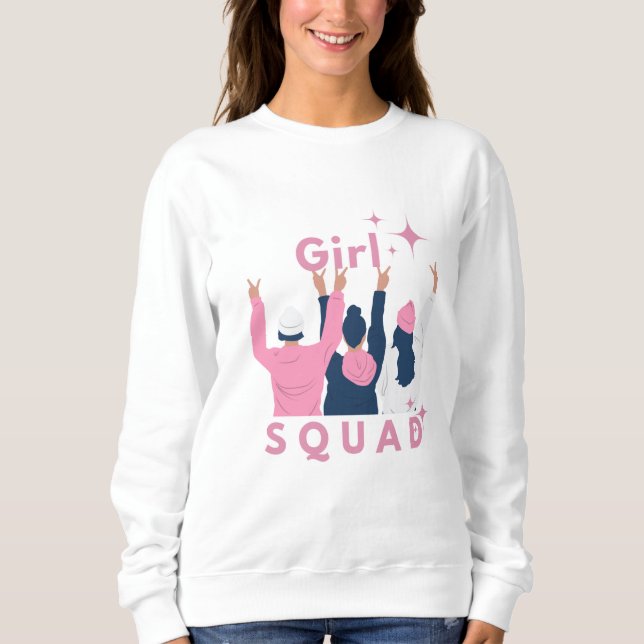 Pink Feminine Girl Squad Sweatshirt Women's Basic  (Front)