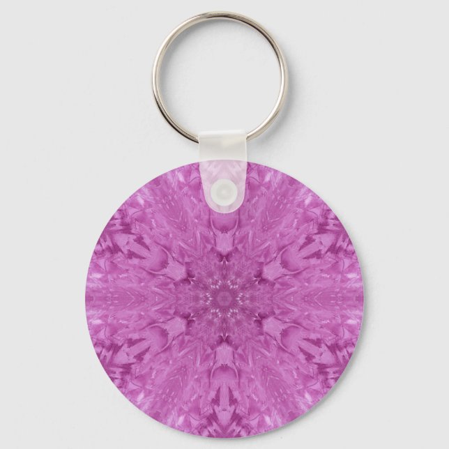 Pink Feminine Lace Kaleidoscope Snowflake Key Ring (Front)