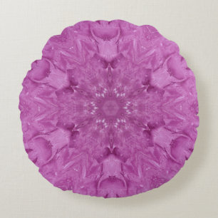 Pink Feminine Lace Kaleidoscope Snowflake Round Cushion