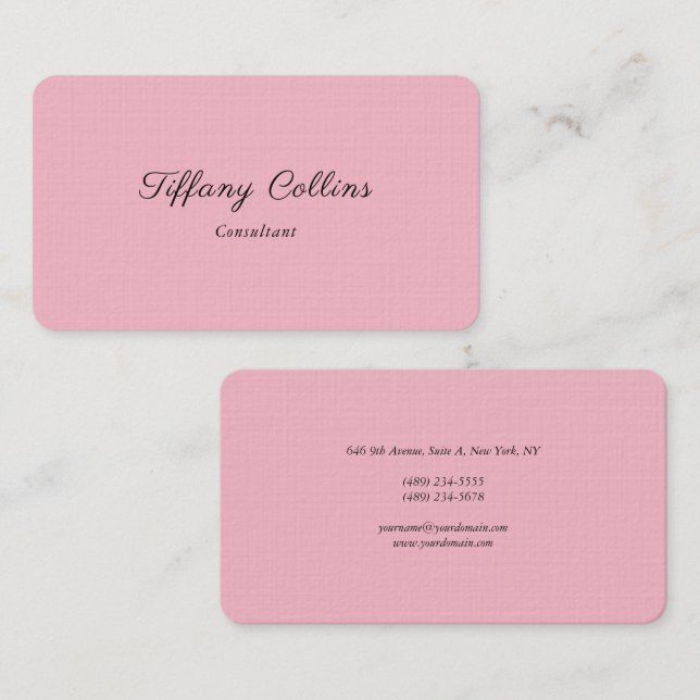 Pink Feminine Linen Minimalist Professional Modern Business Card (Front/Back)