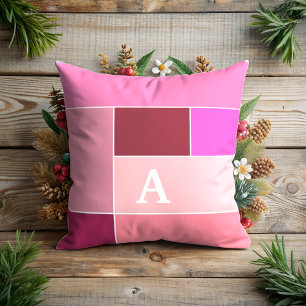  pink Feminine Stripes modern Monogram  Cushion
