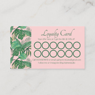 Pink Feminine Tropical Monstera Jungle Palm Loyalty Card