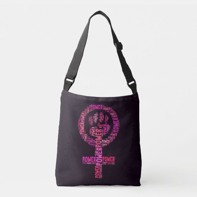 Pink Feminist Power Fist On Purple Crossbody Bag (Front)
