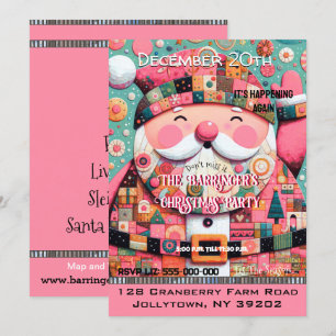Pink Festive Chic Cheery Santa Annual Christmas   Invitation