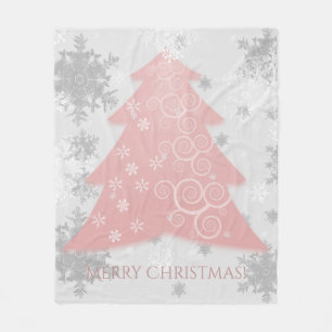 Pink Festive Christmas Tree Fleece Blanket