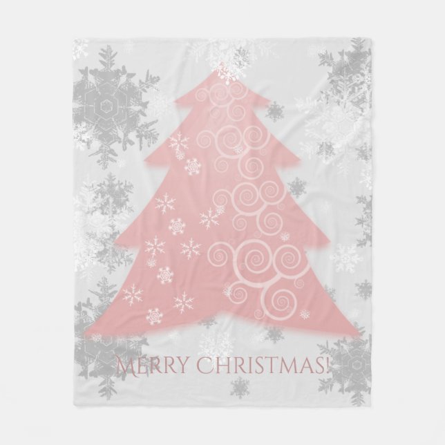 Pink Festive Christmas Tree Fleece Blanket (Front)