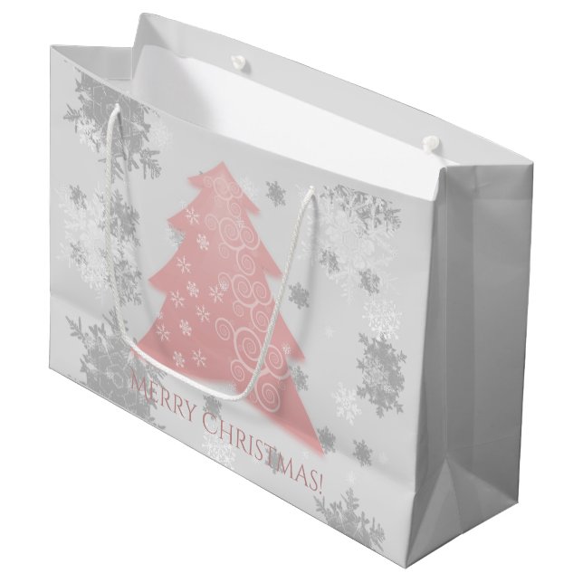 Pink Festive Christmas Tree Gift Bag (Front Angled)