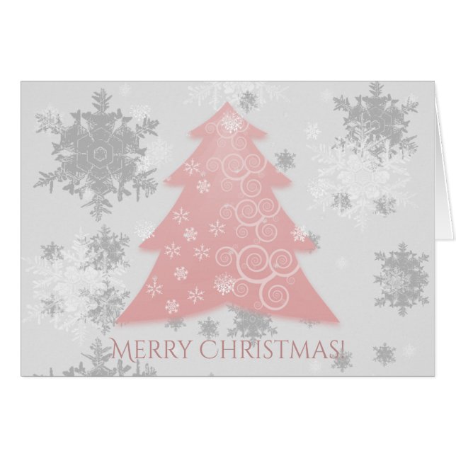 Pink Festive Christmas Tree Greeting Card (Front Horizontal)