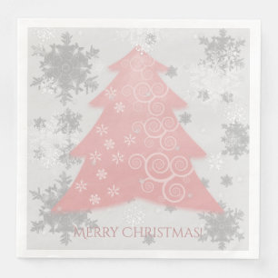 Pink Festive Christmas Tree Paper Napkin